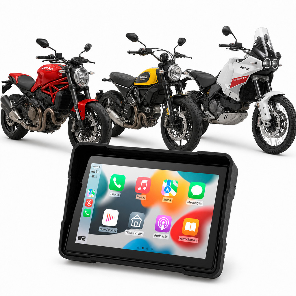 Multimídia 5 Pol Mp5 p Motos Ducati Monster 797 Scrambler Icon DesertX Carplay e Android Auto Bluetooth S/Fio H-Tech