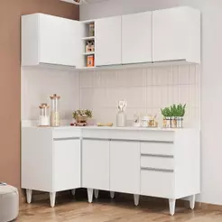 Armário de Cozinha Modulado de Canto Direito 4 Peças CP38 Balcão com Tampo Branco - Lumil