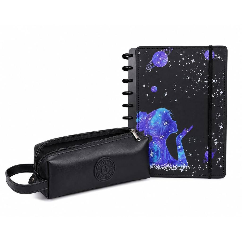 Kit Caderno Argola Galáxia B5 + Estojo Escolar Grande Fashion
