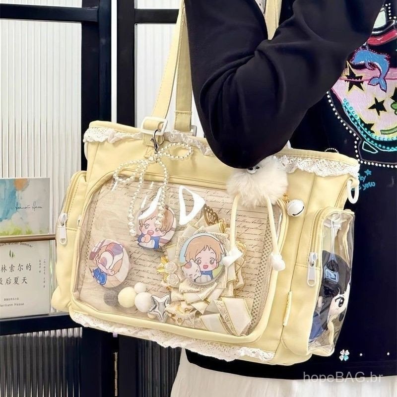 Bolsa Ita Transparente de Renda Estilo Japonês, Bolsa Transversal de Ombro Único 2D Soft Girl, Bolsa Tote Feminina para