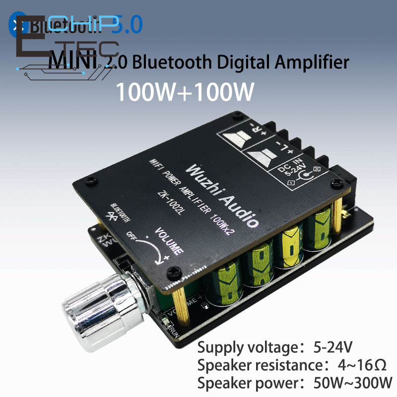 ZK-1002L 100Wx2 DC 12V 24V Mini Bluetooth 5.0 Placa Amplificadora digital De Potência De Áudio Sem Fio Módulo Amplificad