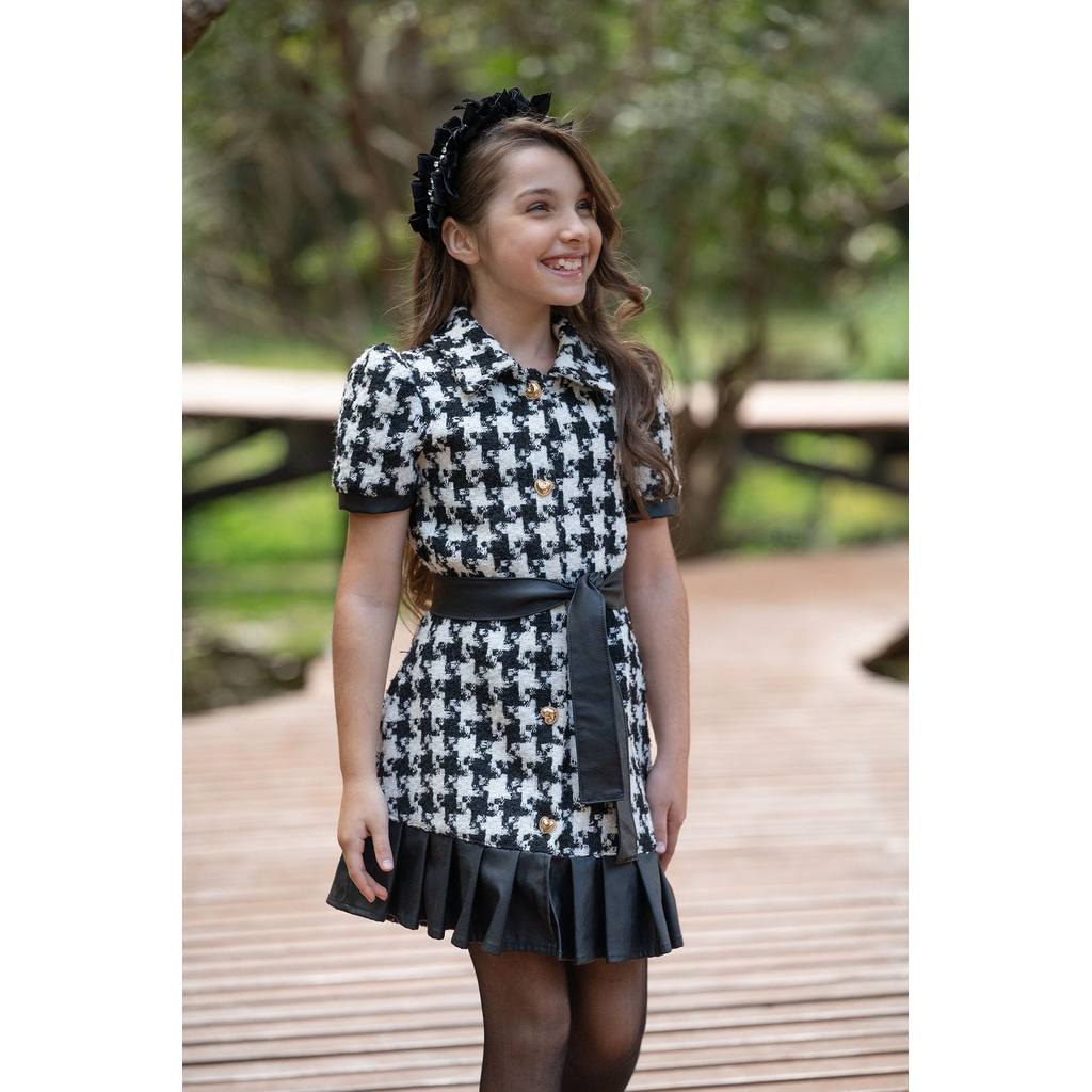 Vestido detalhado preto e branco Luluzinha