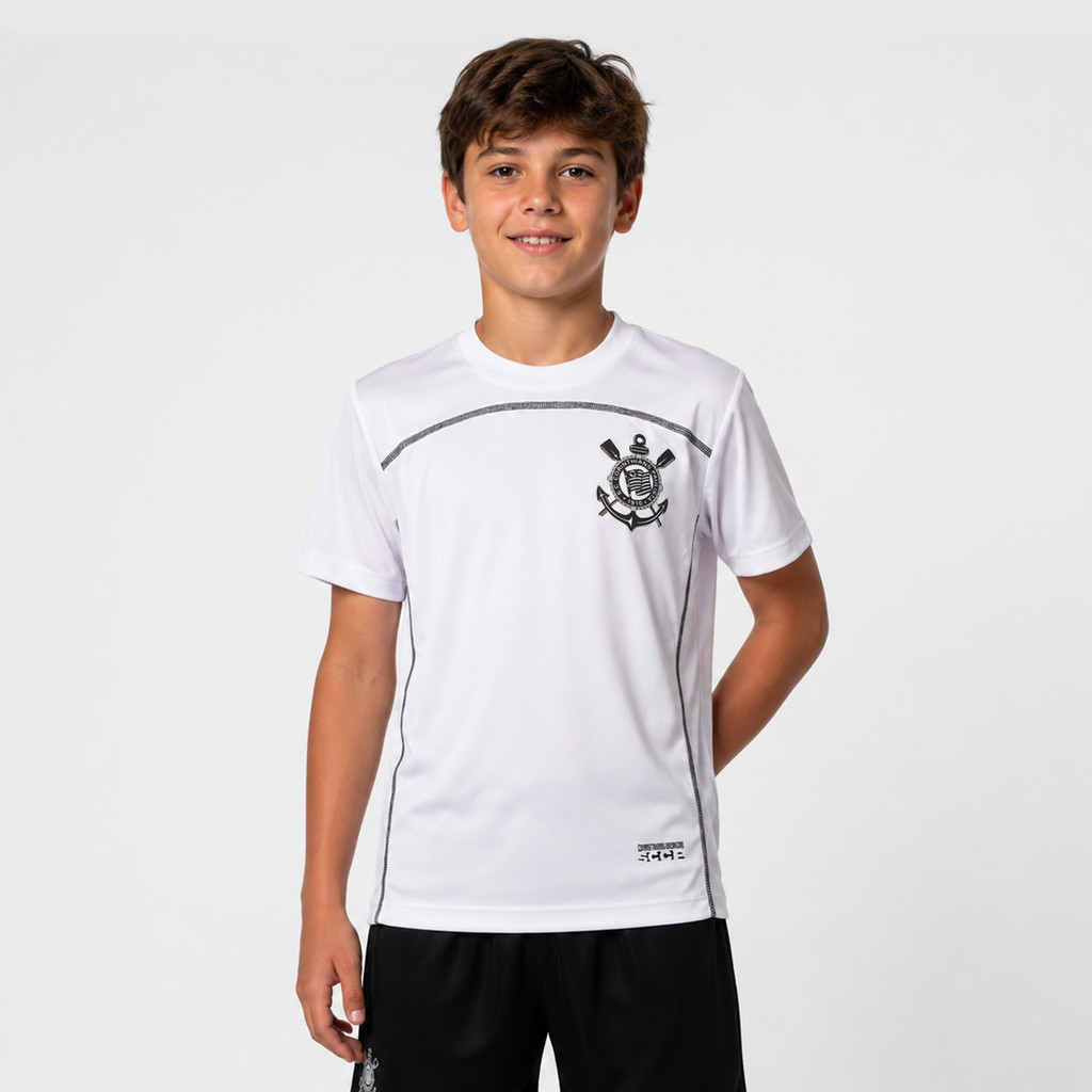 Camisa Corinthians Escudo Black Juvenil Branca