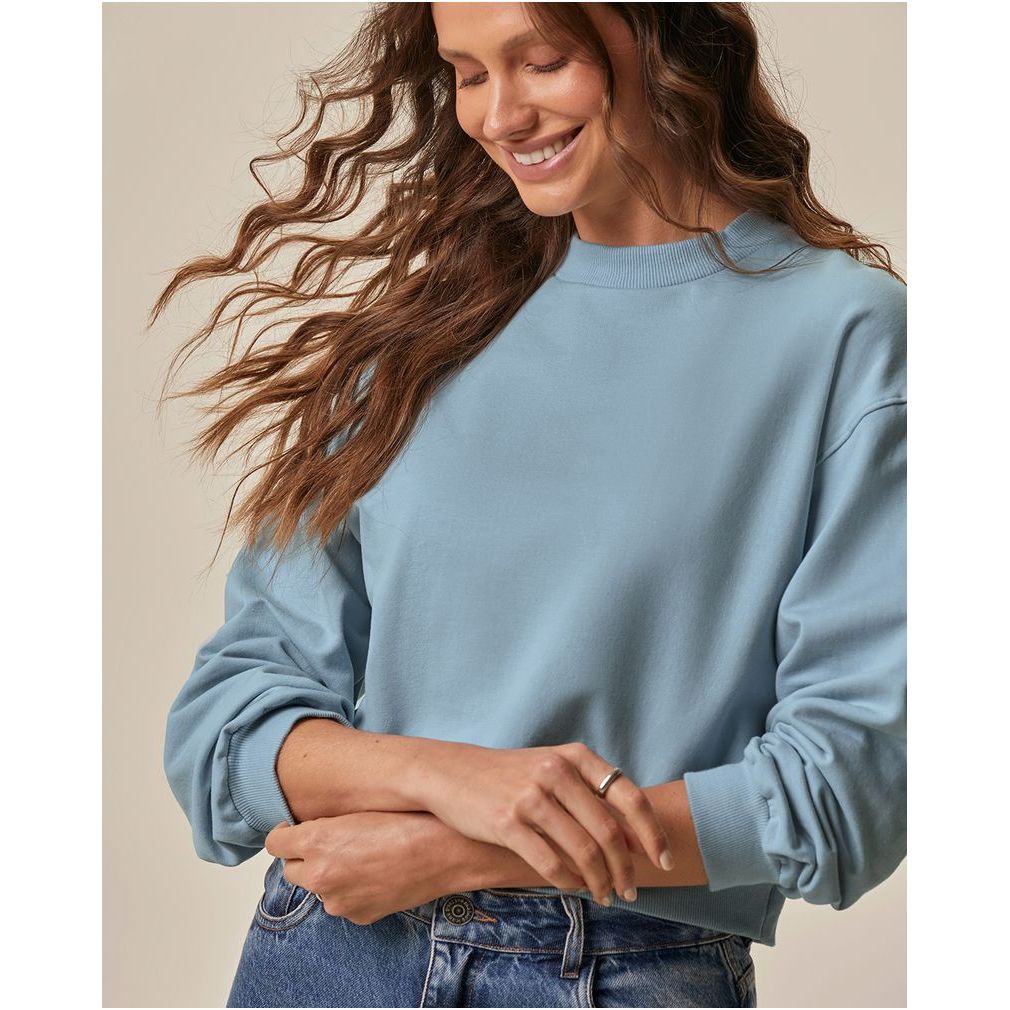 Moletom Azul Feminino Cropped Em Moletom Stretch Flanelado Malwee