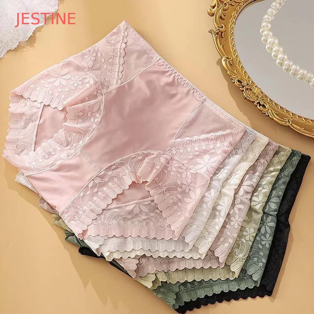 JESTINE Calcinha Feminina De Seda , Cueca De Renda Gelada De Cintura Alta De Cetim , Roupa Íntima Coreana Sem Rastros De