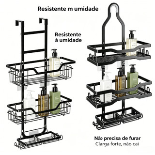 Prateleira Organizador Banheiro 3 Andares Antiferrugem Sem Furo Para Chuveiro Cozinha e Lavanderia