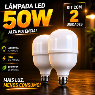 Kit 2 Lâmpadas Bivolt Alta Potencia 50w 6500K Super Bulbo Forte Luz Branca 127v/220v lâmpada led quarto lâmpada cozinha