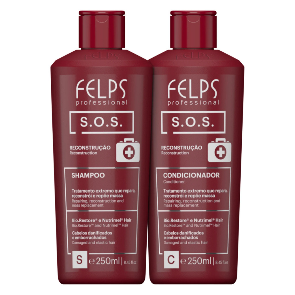 Kit c/2 SOS Reconstrução Felps - Shampoo 250ml + Condicionador 250ml