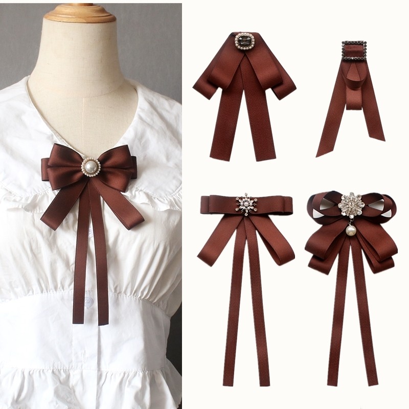 Café cor fita livre Bowknot camisa branca JK uniforme saia gravata borboleta meninas colar profissional flor estilo Prep