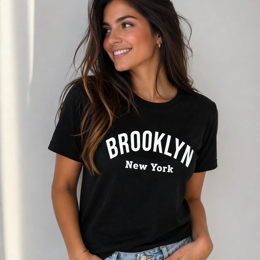Camiseta Feminina Blusa Brooklyn New York Preta 100% Algodão Premium Confortável