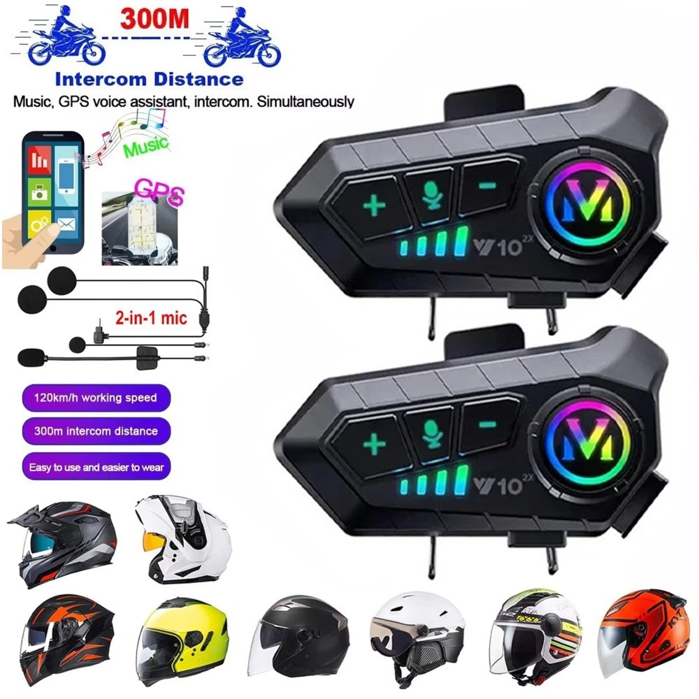 1/2 Pçs Y10 2X Motocicleta Interfone Capacete Fone De Ouvido 300M Moto intercomunicador Para 2 Pilotos À Prova Dwaterpro