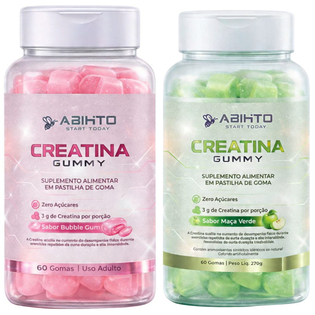 Kit Creatina Gummy Abihto Chiclete + Maçã Verde 3g Creatina c/60 Gummys