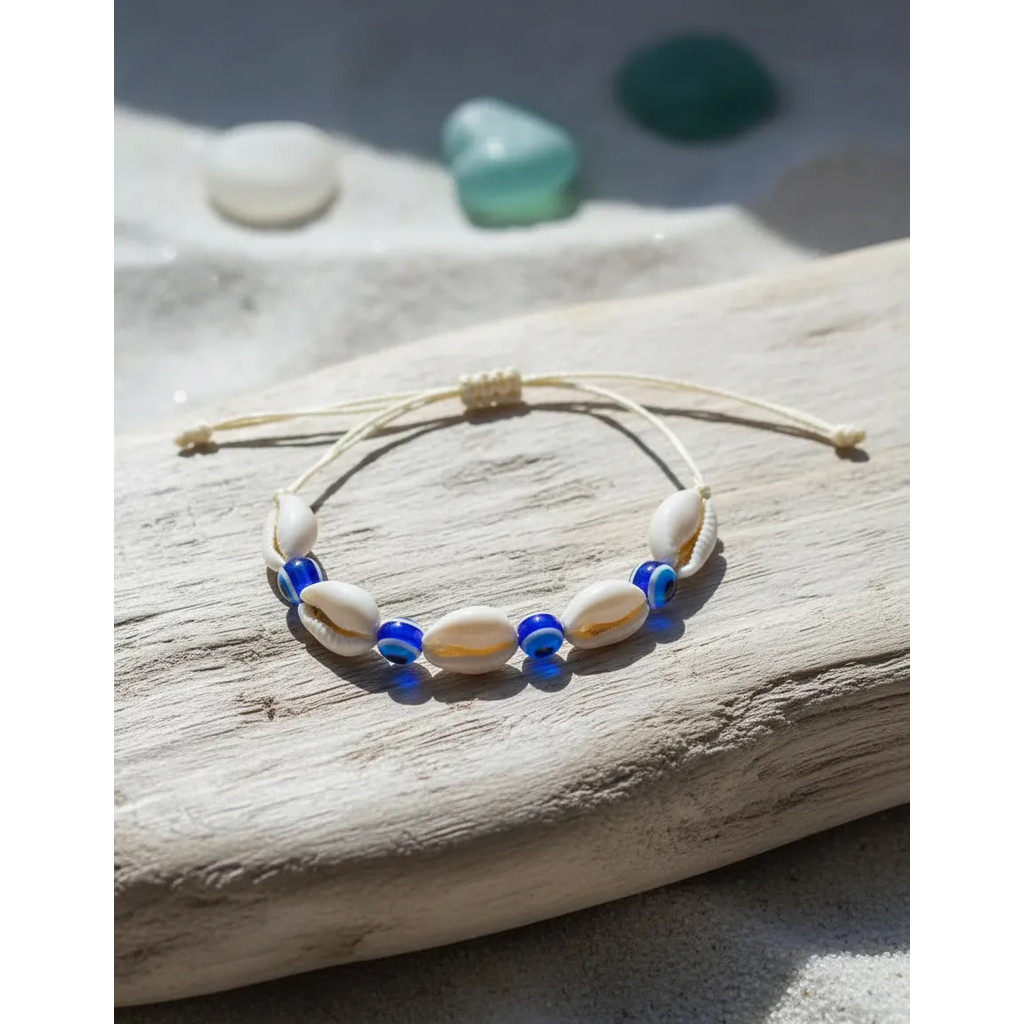 Pulseira Tornozeleira De Búzios Com Olho Grego Artesanal