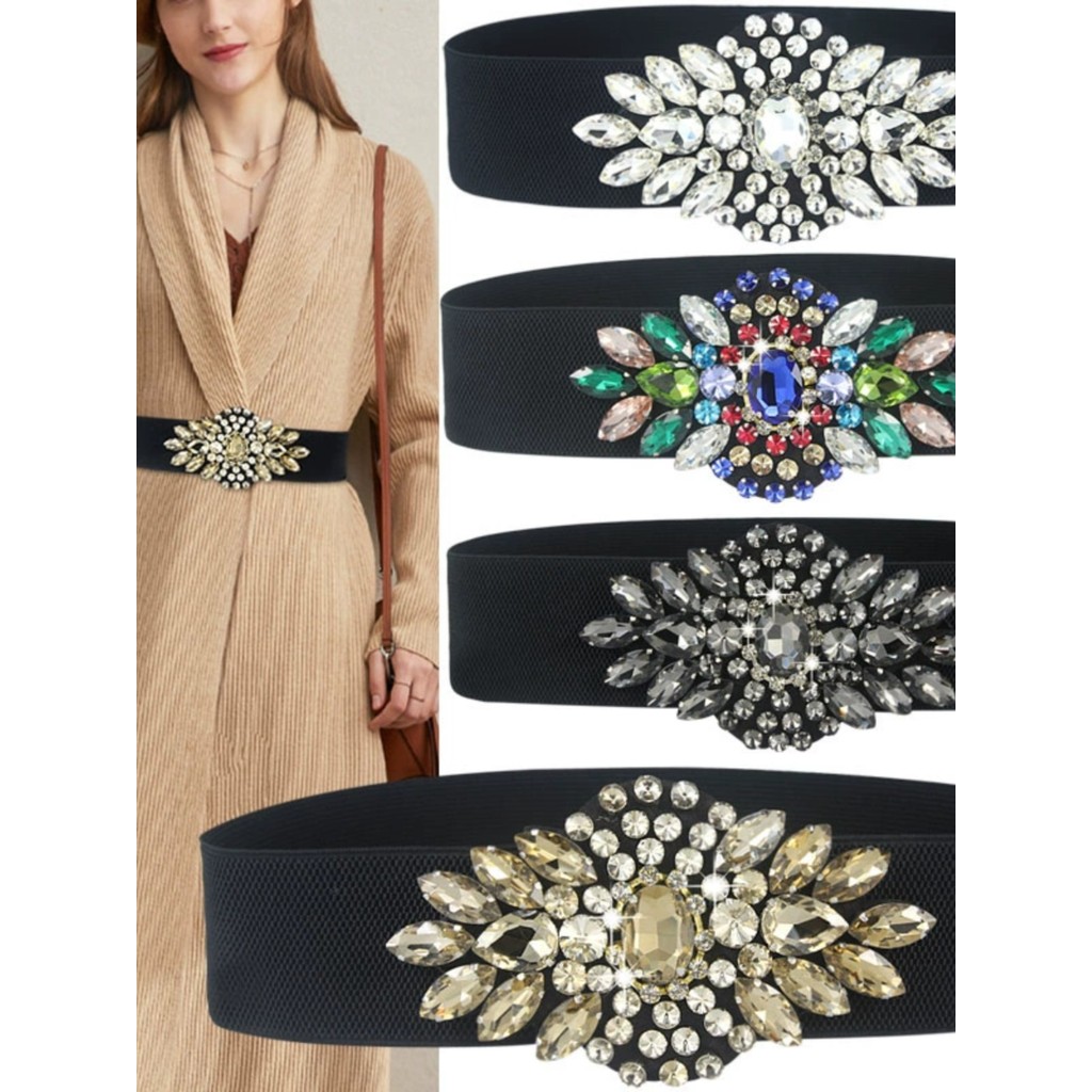 Moda All-Match vestido decorativo para baixo jaqueta espartilho cinto elástico combinando saia cristal diamante elástico