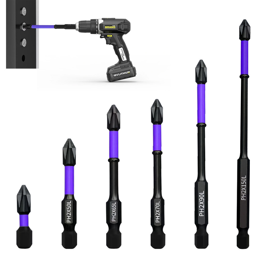 Kit 6 Pontas Phillips PH2 Pontas Impacto Anti Derrapante Encaixe Preciso Anti choque (25-150mm)