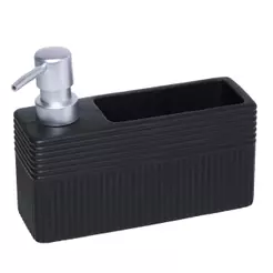 Porta Detergente Líquido Velinea 490ml com Suporte para Esponja Preto Cerâmica Lyor para Pia Cozinha Organização Prática