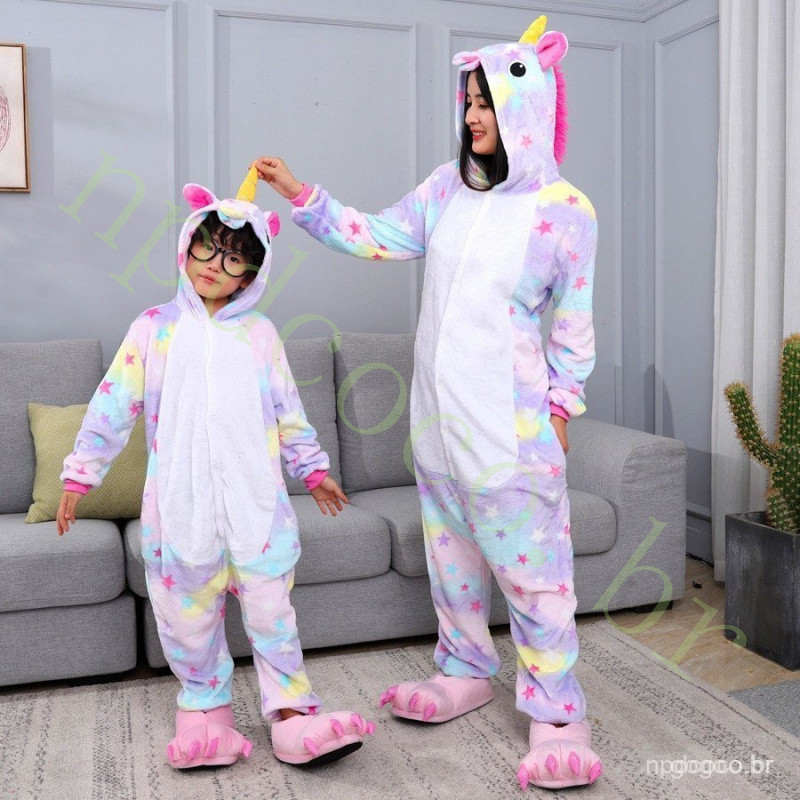 Pijama Unissex Adulto de Uma Peça, Fantasia Divertida de Unicórnio e Pikachu, S9NS LKRC