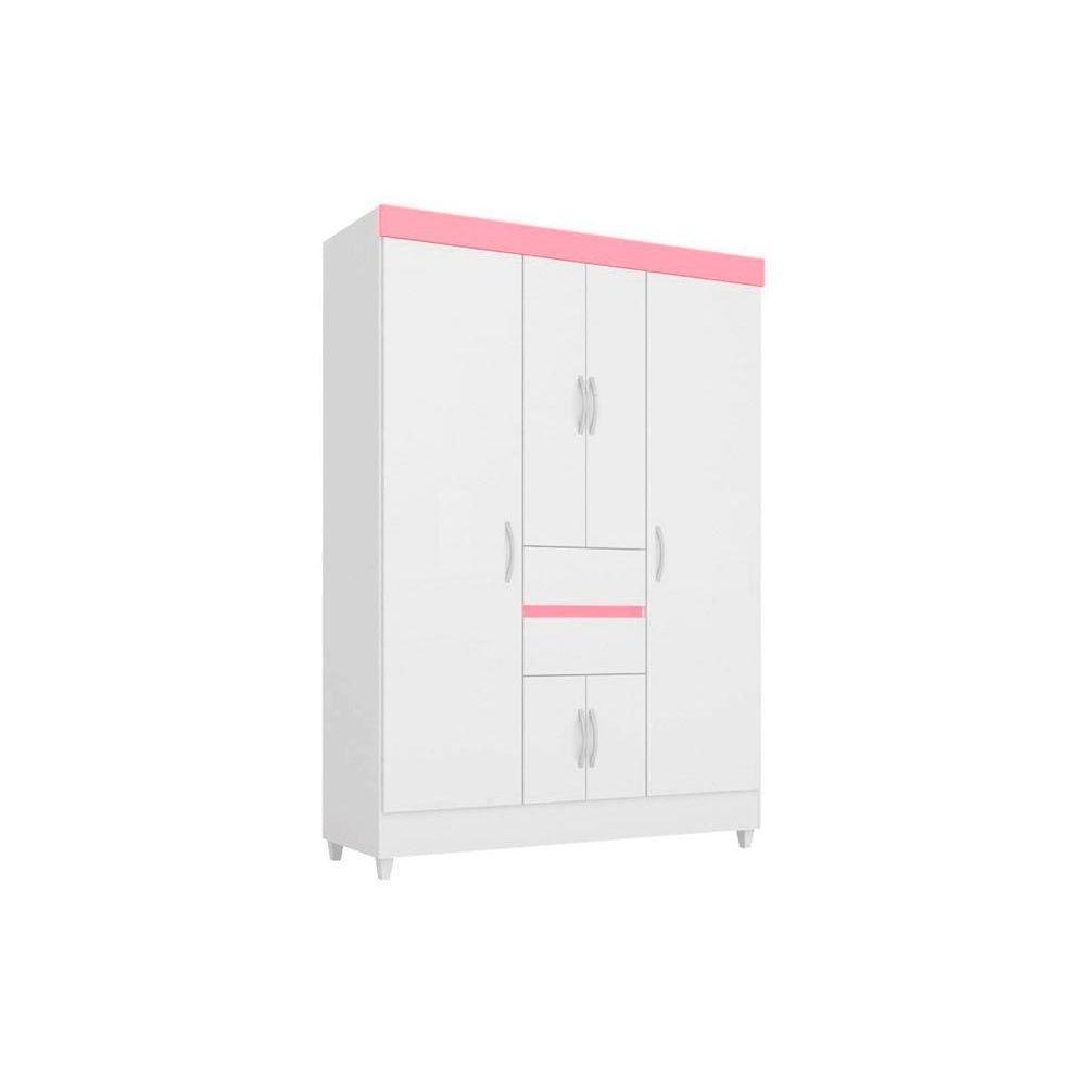 Guarda Roupa Solteiro 6 Portas e 2 Gavetas Ecom II Flex Branco/Branco ou Rosa - Demóbile