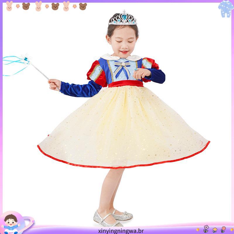Vestido branco de neve outono inverno Elsa meninas vestido de princesa inverno aniversário moda vestido