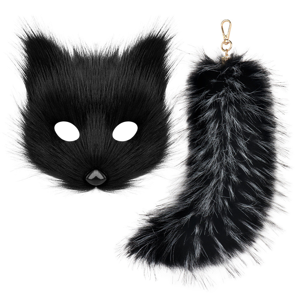 Cauda de pelúcia macia, máscara de raposa simulada em pelúcia, acessório para bolsa, ornamento de chaveiro RNUQ