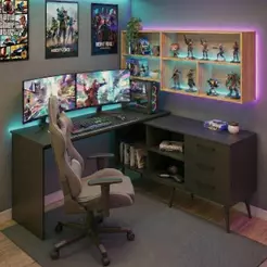 Mesa Gamer Em L Para Computador Com 3 Gavetas Nexus Multimóveis Mp6048 Preto