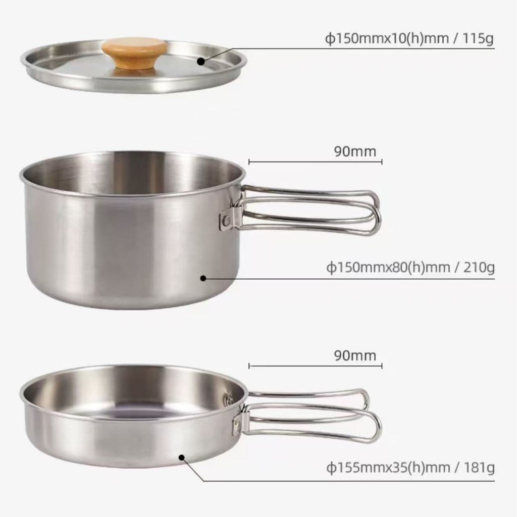 Conjunto de Utensílios de Cozinha Dobrável em Aço Inoxidável 304 para Montanhismo ao Ar Livre, Panela e Frigideira Portá