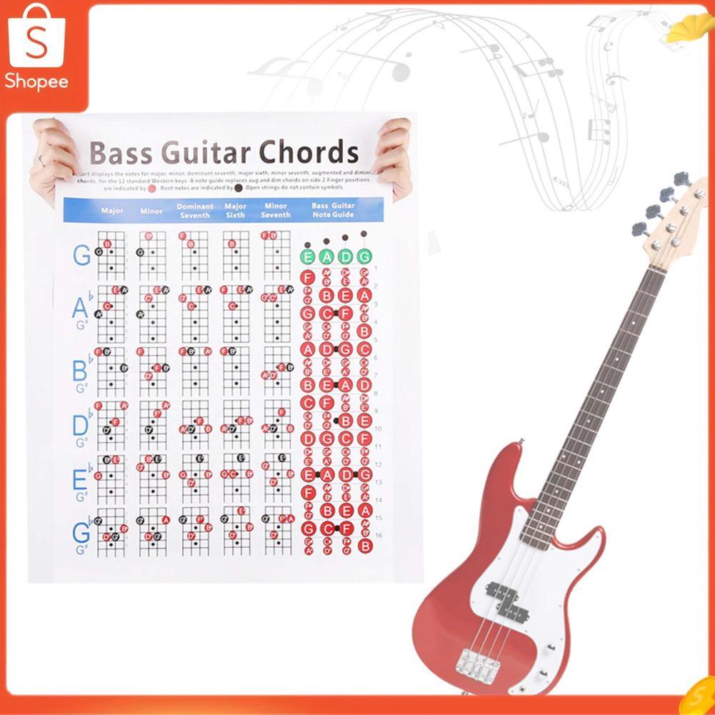 Hap Mingzhe Gráfico de acordes de baixo para baixo, 4 cordas para iniciantes, acessórios para instrumentos musicais