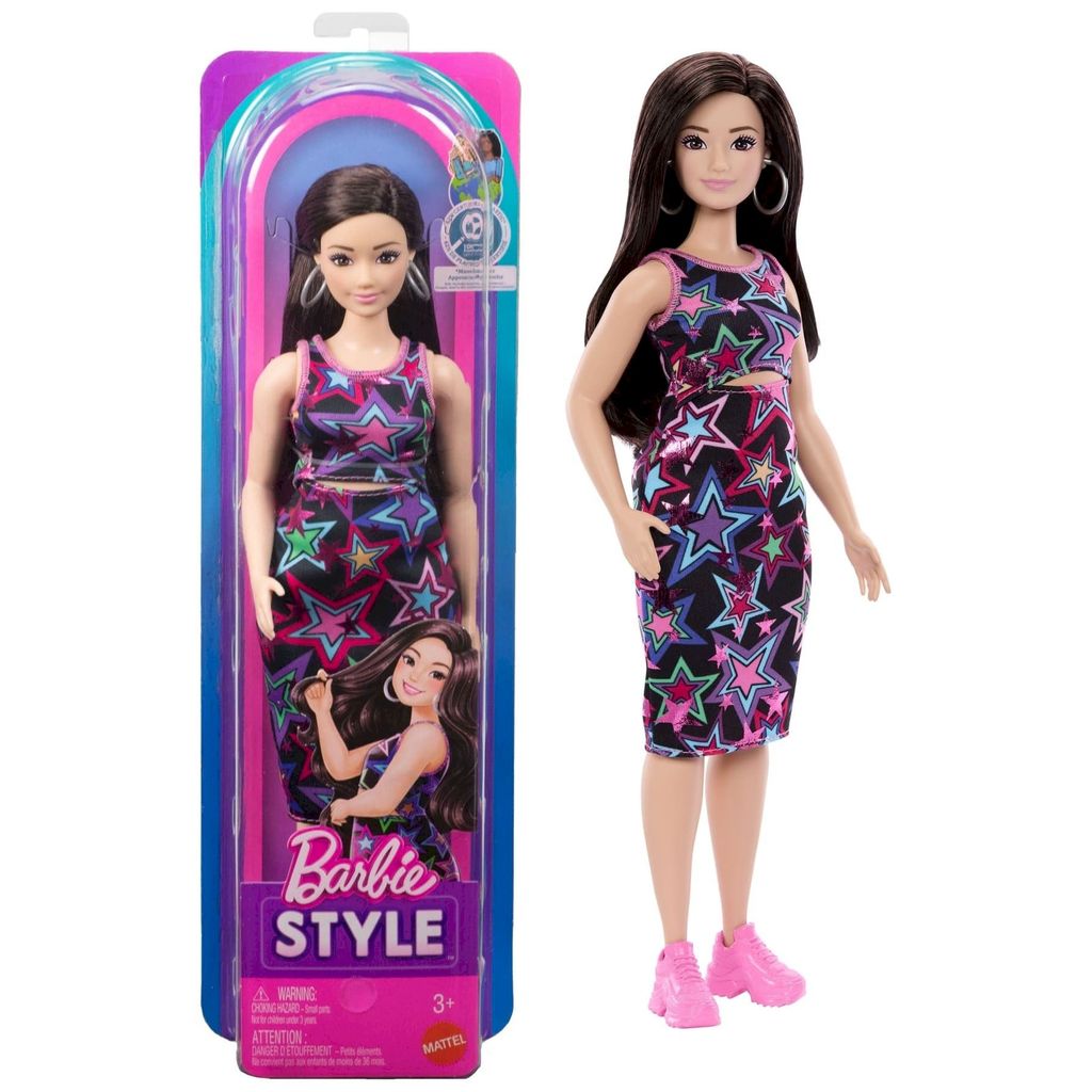 Boneca Barbie Style Fashionistas Cabelo Castanho Vestido Estrelas #251 - Mattel