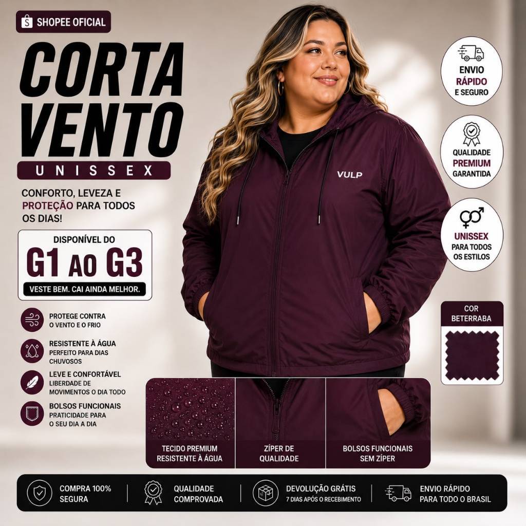 Jaqueta Blusa Corta Vento Feminina Leve Secagem Rápida Esportiva G1 ao G3 Frio Inverno Corrida