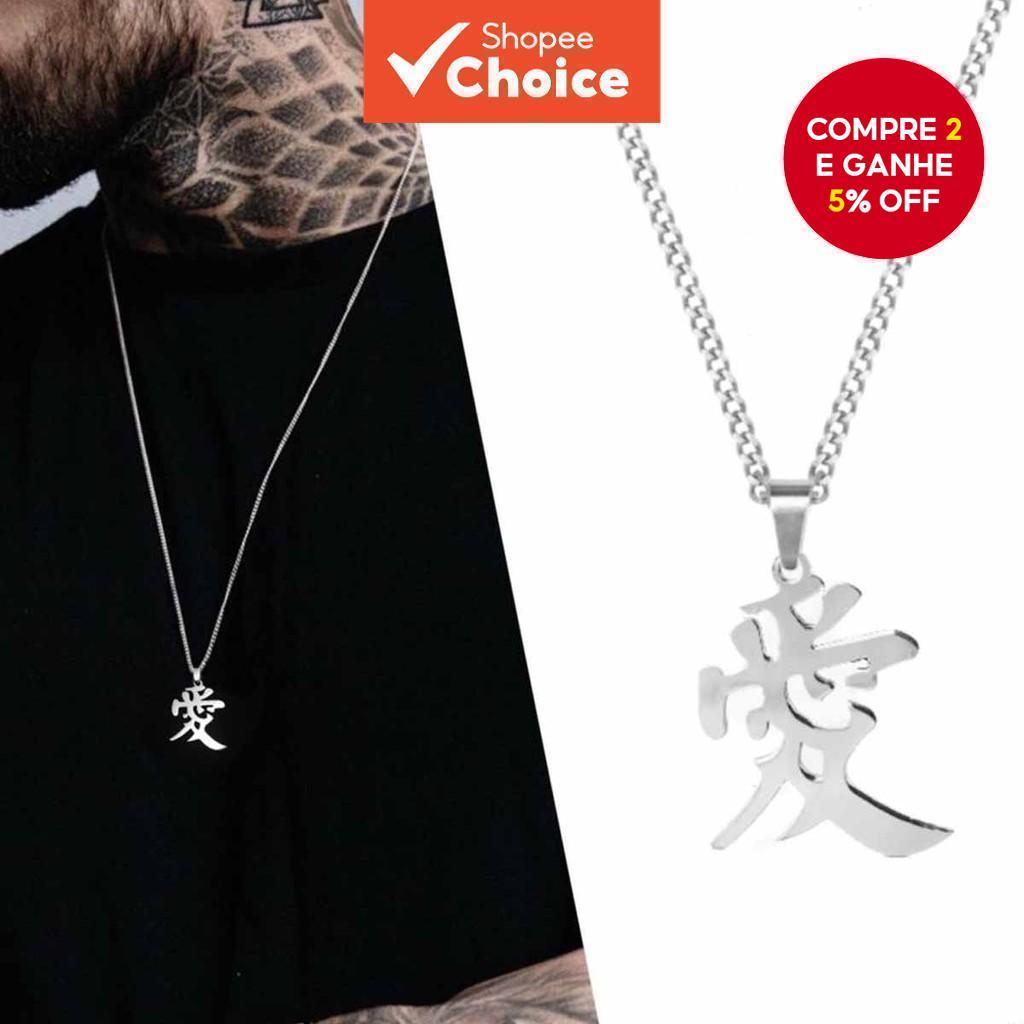 Colar Masculino De Aço Inoxidável Antialérgico Pingente De Prata Estilo Japonês Presente De Amor