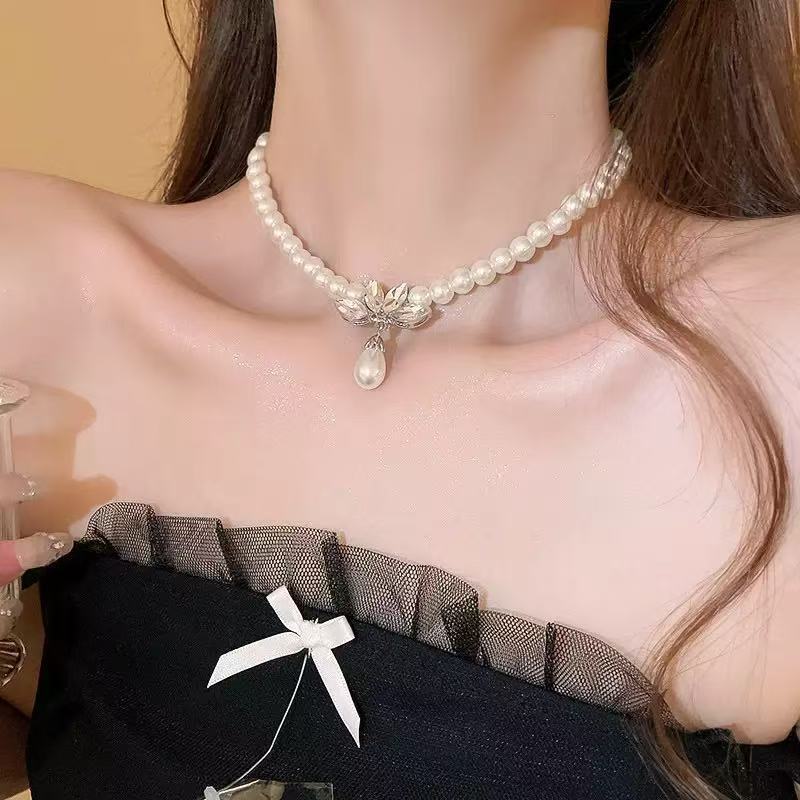 Colar de pendente de cristal de pérola, colar de banquete de alta qualidade, colar de clavícula