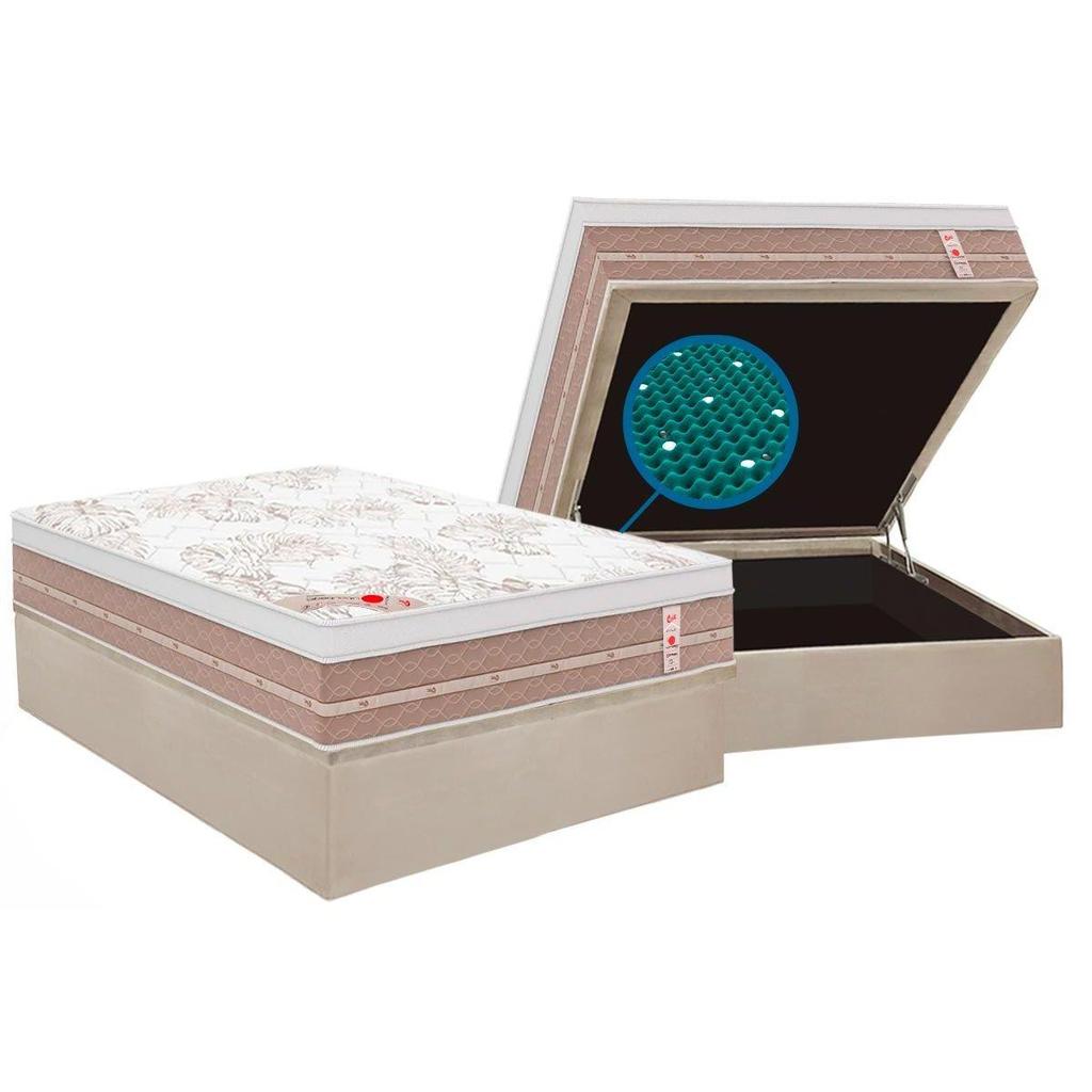 Cama Box Baú Casal: Colchão Magnético Castor  Niponpedic + Base CRC Courano Bege(138x188)