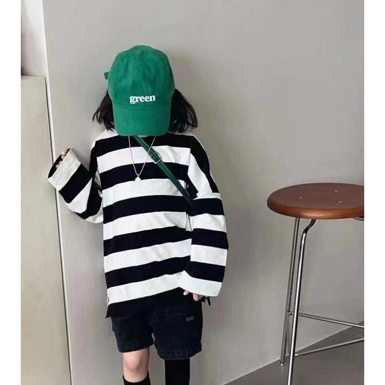 Crianças versão coreana Street Wear primavera novo estilo meninas de manga comprida listrado camiseta médio grande crian