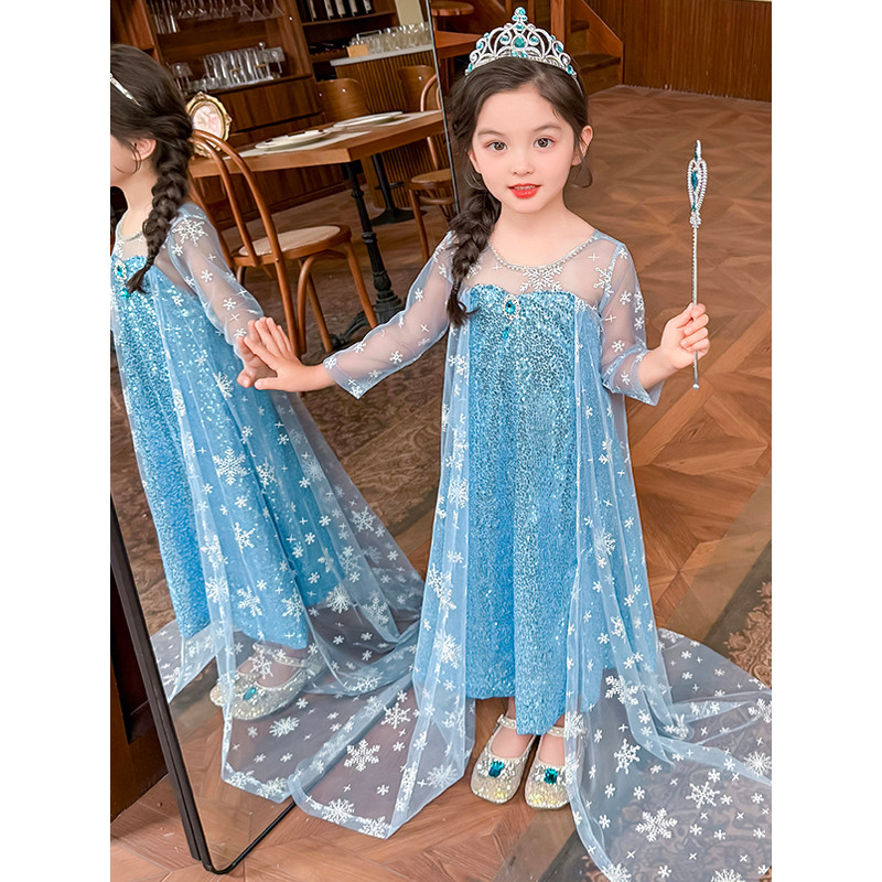 Vestido de princesa feminino congelado menina vestido Elsa roupas moda outono inverno natal crianças roupas vestido