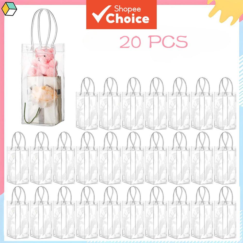 Bolsa de lembrança de PVC transparente, flores, embalagem para vinho tinto e doces de casamento, bolsa prática para