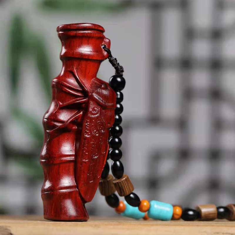 Sândalo vermelho Blockbuster escultura em madeira bambu cigarra escultura em madeira maciça lagarto lidar com peça pinge