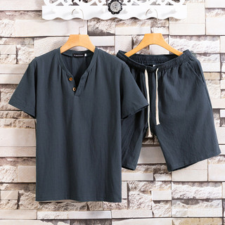 Verão linho de manga curta masculino estilo chinês terno com decote em V algodão linho camiseta na moda linho masculino 