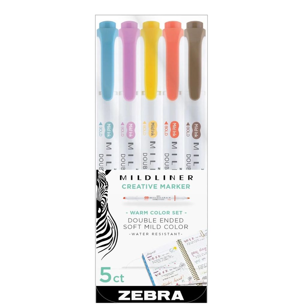 Marca Texto Zebra Ponta Dupla Mildliner com 5 Cores Quentes Blister