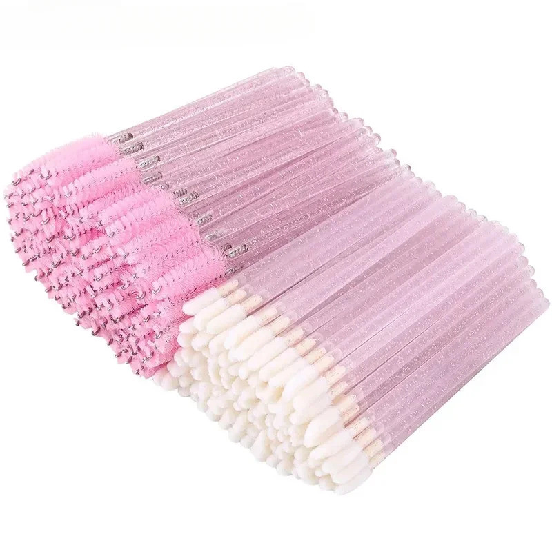 100 Pçs Kit De Pincel De Maquiagem Descartável Cristal Rímel Varinha Spoolies Batom Aplicador De Brilho Labial Para Exte