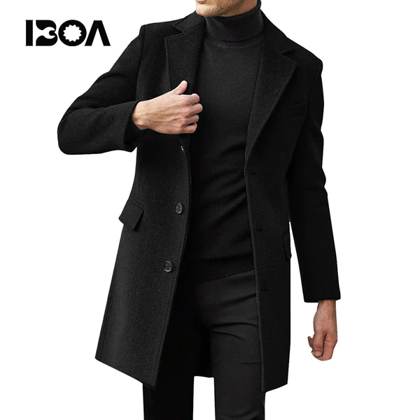 Casaco De Lã Masculino Sobretudo De Comprimento Médio