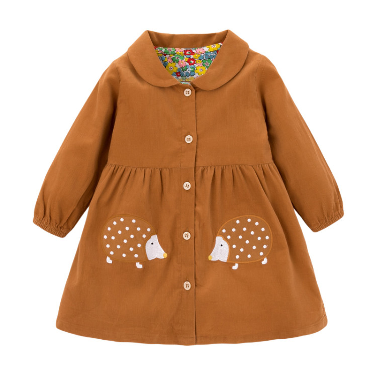 Primavera outono meninas vestido de manga comprida veludo puro algodão estilo ocidental lapela bordado crianças outono C