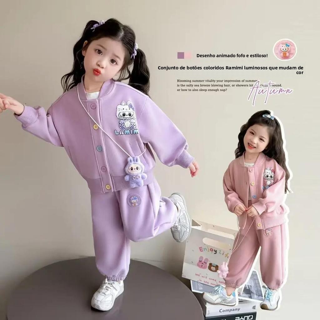 Conjunto Infantil Feminino com Jaqueta e Calça - Roupa Casual Estilo Baseball para Meninas