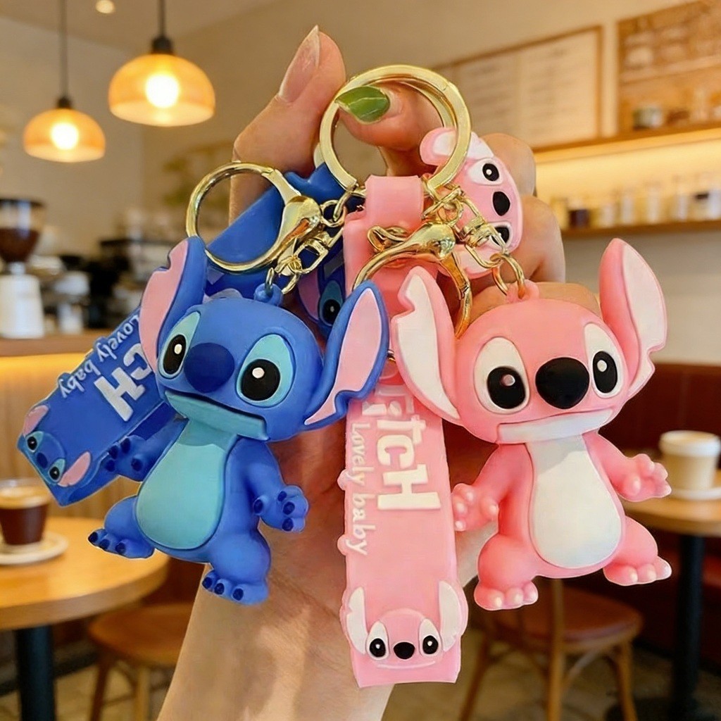 Kit 5/ Chaveiro Lilo Stitch Angel Stitch Anime Figura Kawaii Cartoon Casal Mini Chaveiro Corrente Versão Carro