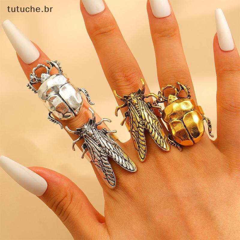 TU Anel De Inseto De Metal Ajustável Retro Cigarra Besouro Animal Feminino Moda Declaração Jóias Antigo Inspirado Presen