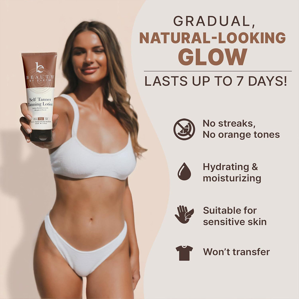 Beauty by Earth Self Tanning Lotion - Dye-Free, Dermatologist Tested Sunless Tanner for Streak-Free Results