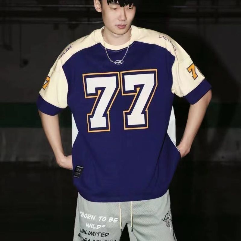 Bacalhau Novo Estilo No. 77 camisa de hóquei no gelo americano de manga curta Retro esportes High Street Casual Rugby ba