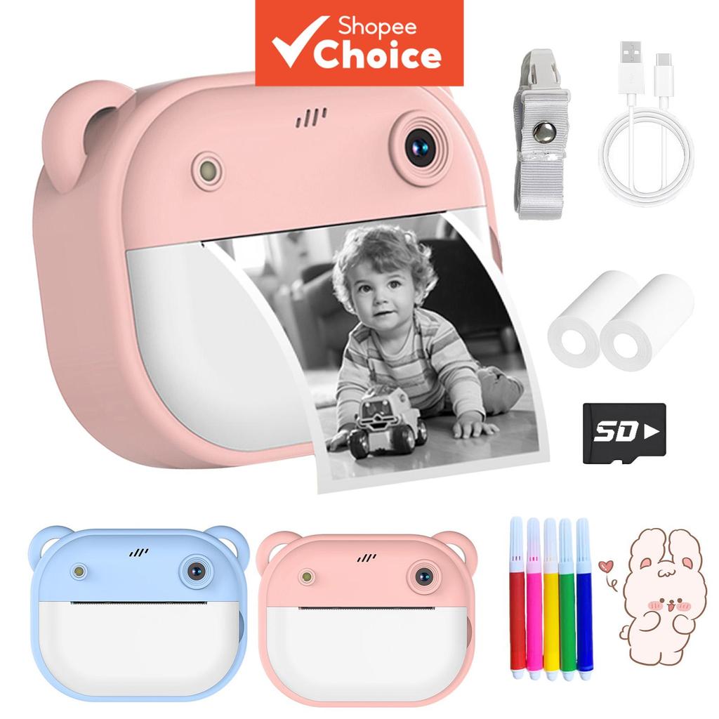 Câmera Instantânea para Crianças com Tela Visual de 2.0 Polegadas, Impressão Instantânea, Gravação de Filme 1080P,