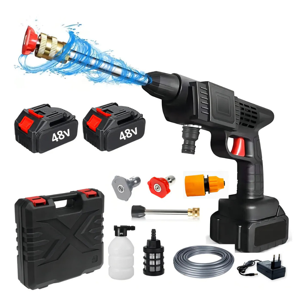 Mini Lavadora Elétrica Alta Pressão Com Bateria Dupla Pro Preto 127/220v 50/60 Hz