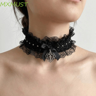 MXMUST Colar De Renda , Gargantilha Lolita Com Laço De Coração Amor , Joia De Festa Fofa Y2K Punk Cosplay Menina