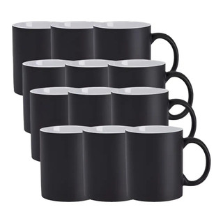 Kit 12 Caneca Para Sublimação Mágica Preto Fosca 325ml